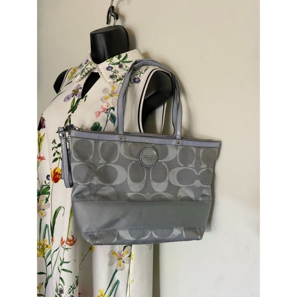 Coach Gray Jacquard Fabric Long Strap Tote Bag - Picture 10 of 13